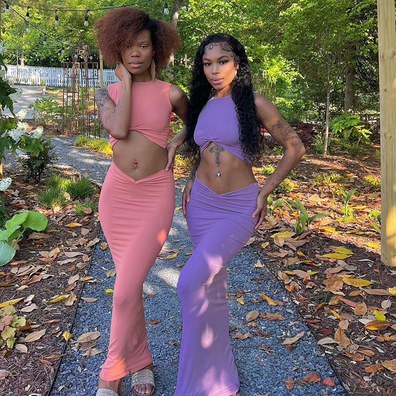 Ruched Crop Top & Maxi Skirt Sets