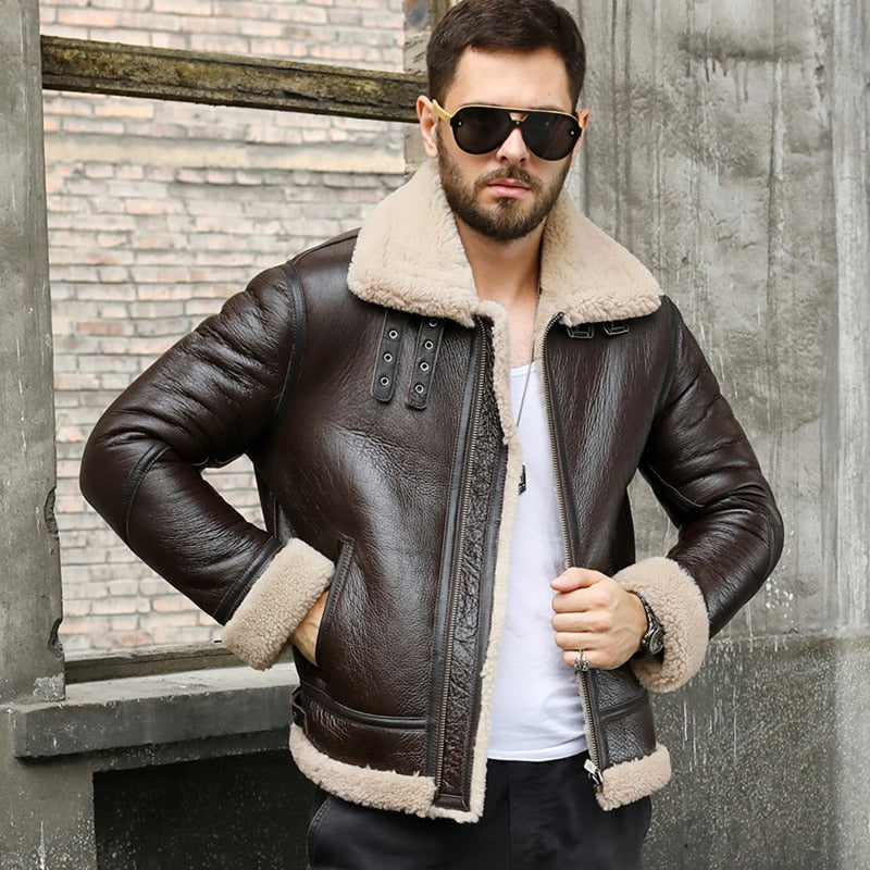 Genuine Leather Real Shearling Fur Roll up Sleeve Coat