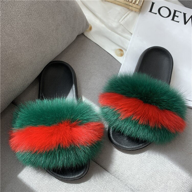 Real Fur Slides Sandals Slippers Flip Flops