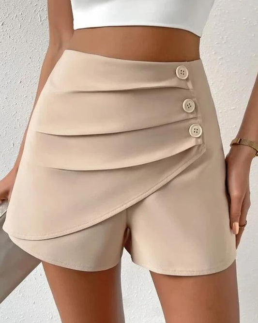 High Waist Side Button Ruched Shorts