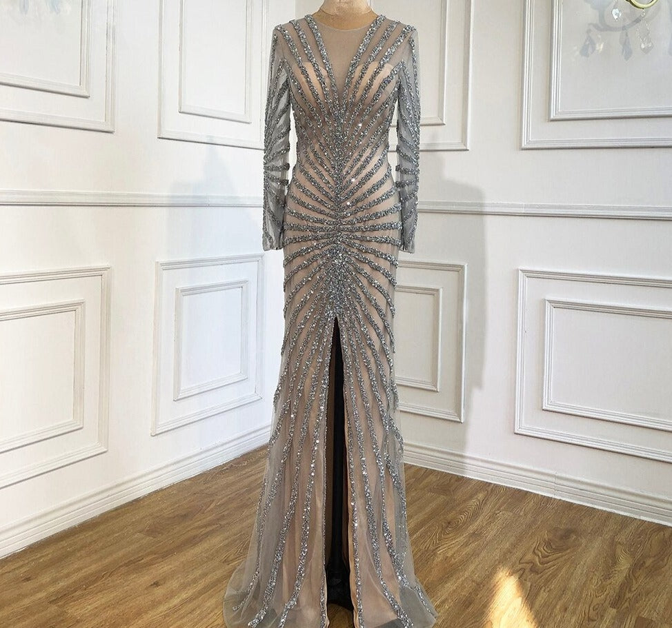 Luxury Sparkle Stripe Split Mermaid Evening Gowns