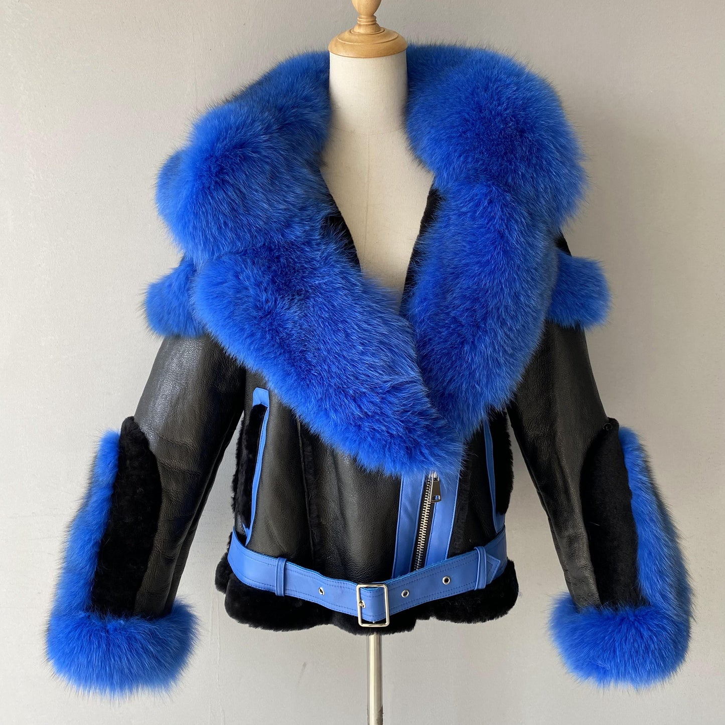 Genuine Leather Fur Moto Shearling Liner Fur Collar Parka