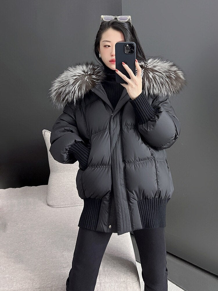 Goose Down Real Fur Big Collar Puffer Coats