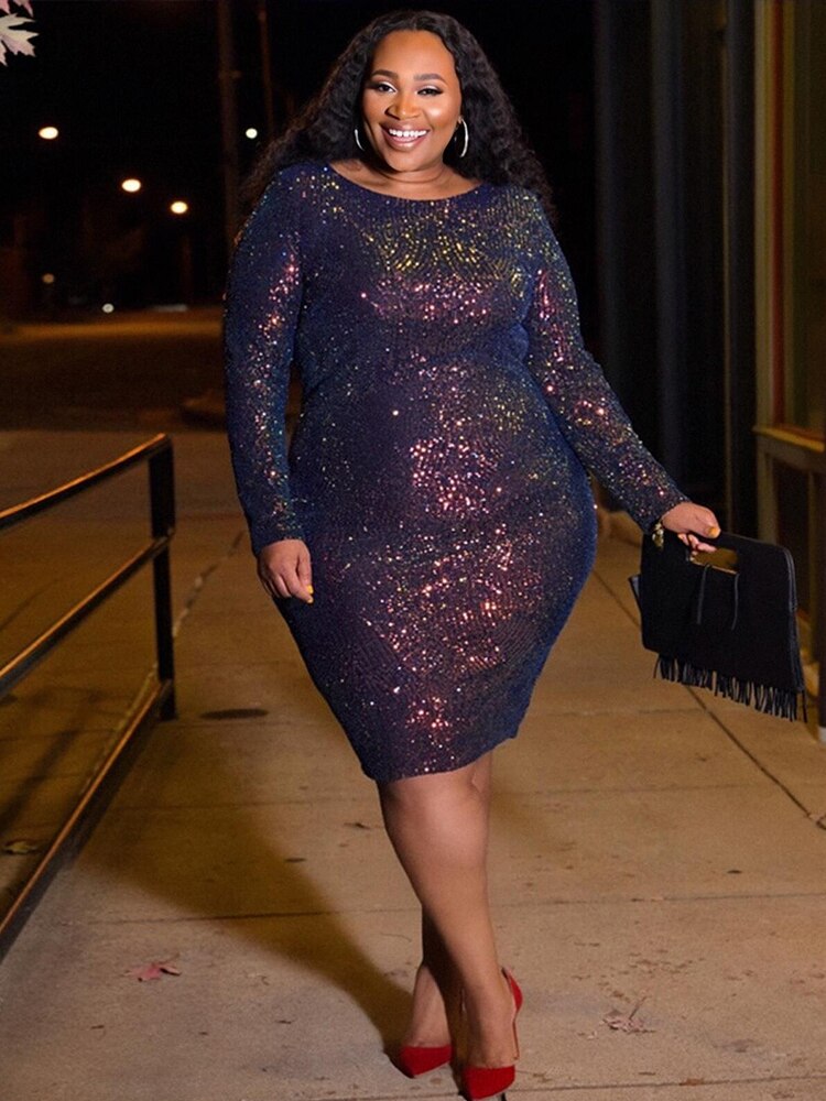 Sequin Long Sleeve Dress Plus Size