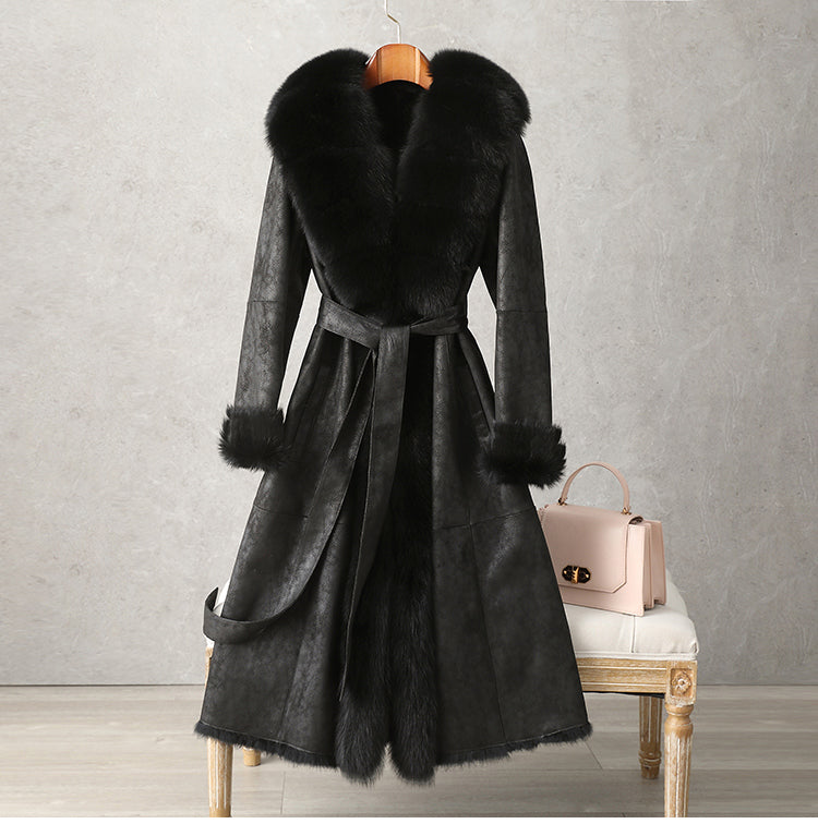 Genuine Leather Real Fur Collar Pea Coats