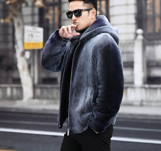 Real Mink Fur Hooded Fur Coat