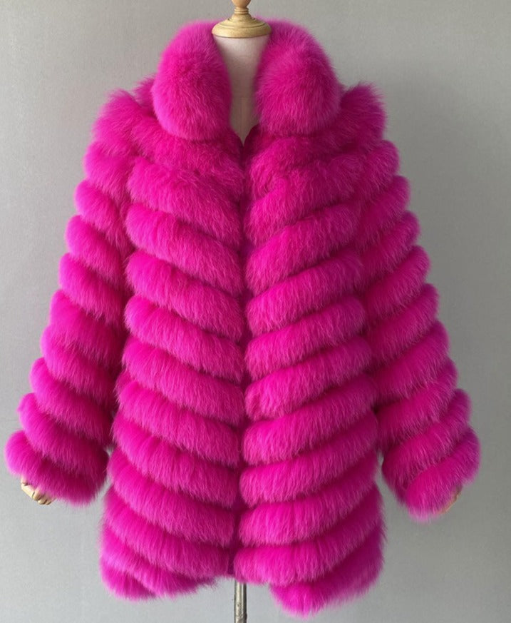 Reversible Real Fur Pattern Silk Lining Coats