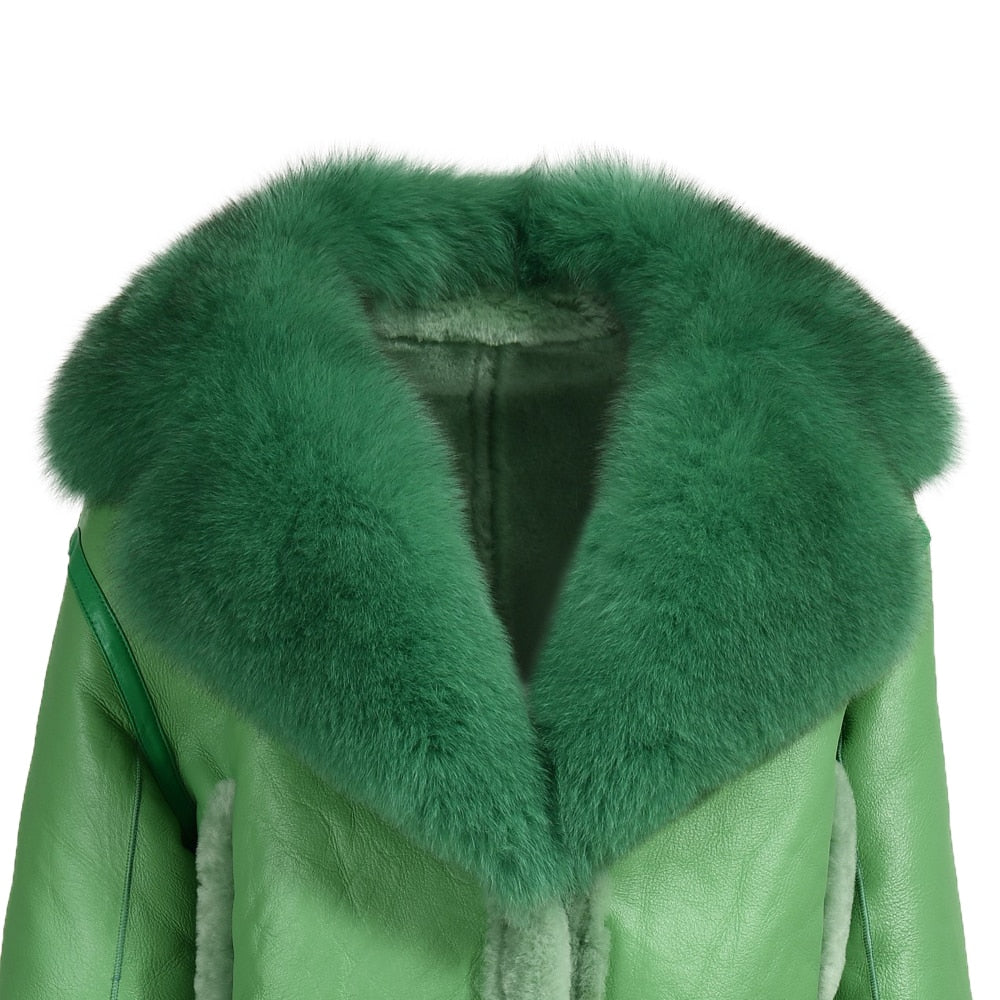 Genuine Lambskin Leather Double Face Real Shearling Coats