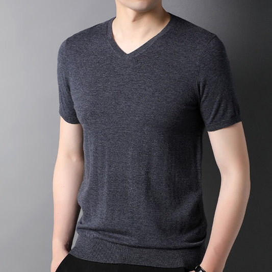 V Collar Short Sleeve Wool Shirts