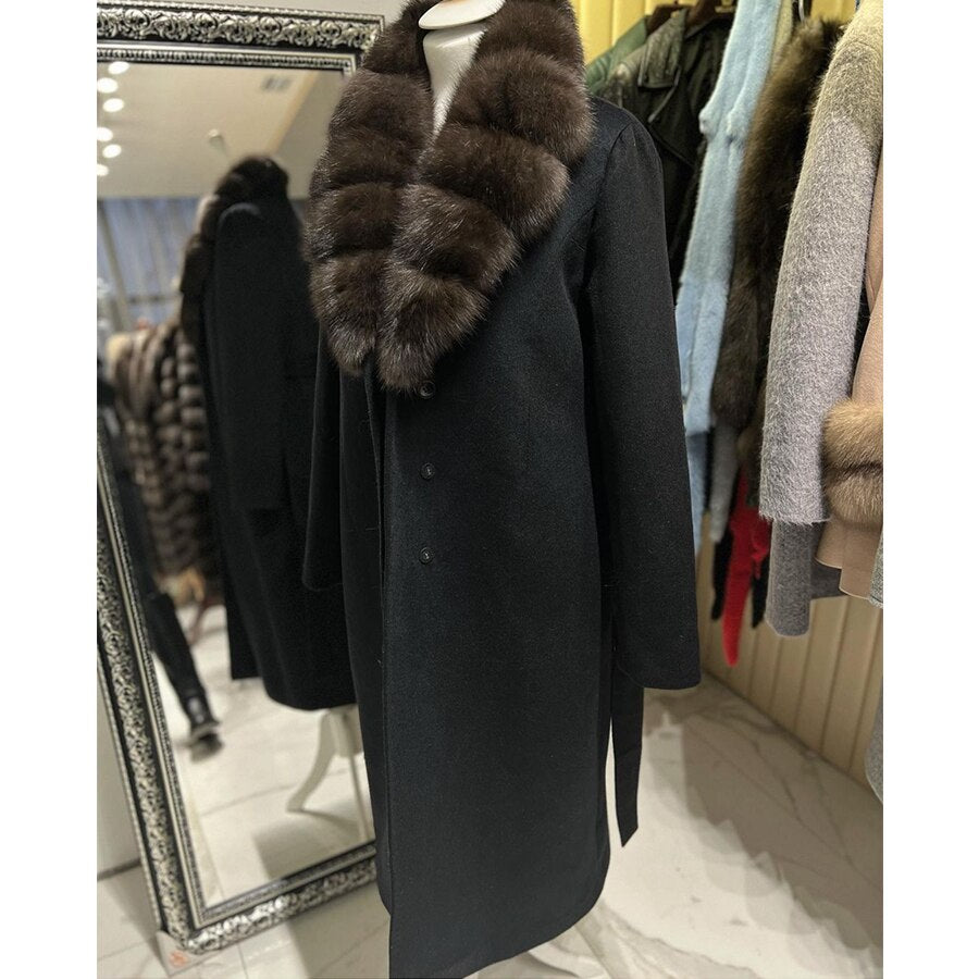 Cashmere Wool Coats X Long  Real Fur Collar