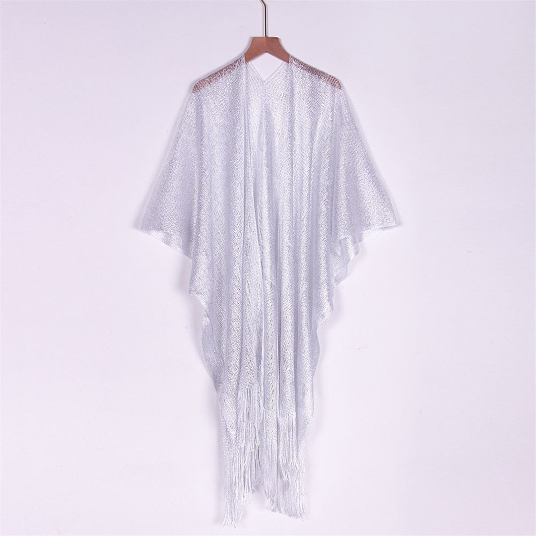 Shiny Sheer Fringe Tassel Mesh Beach Cover Up