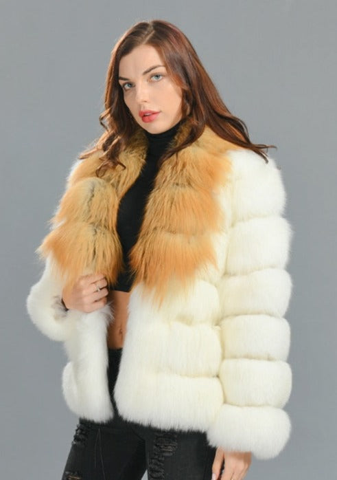White Fur Red Fur Collar Fur Coats