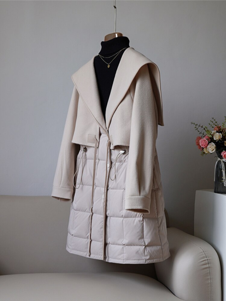 Wool Cashmere Goose Down Long Puffer Coats