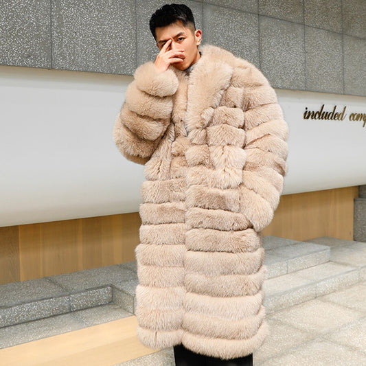 Pattern Natural Real Fox Fur Long Coats Big Collar