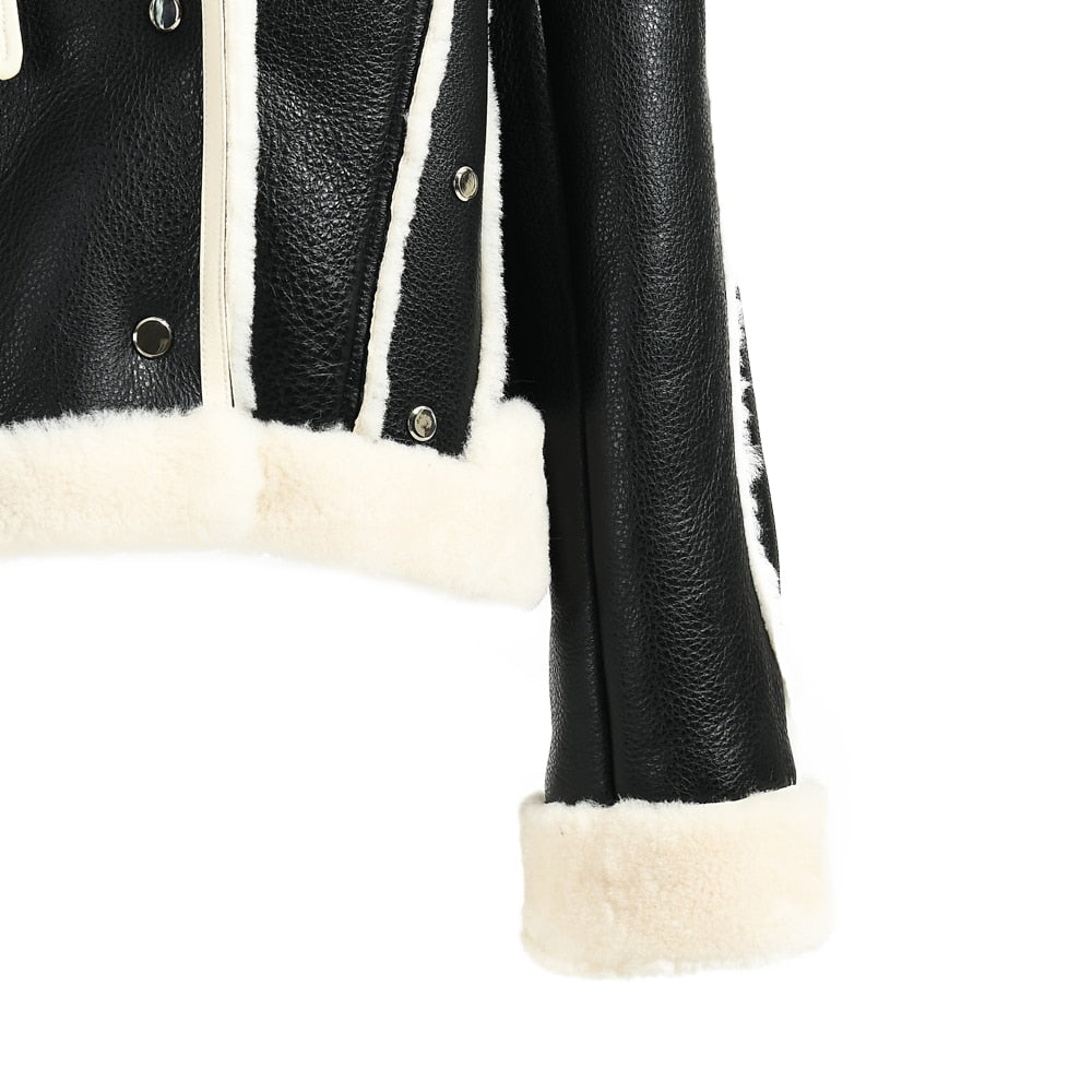 Genuine Leather Shearling Double Face Fur Coat