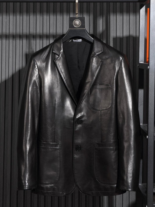 Genuine Leather Blazer Single Breasted Slim Fit