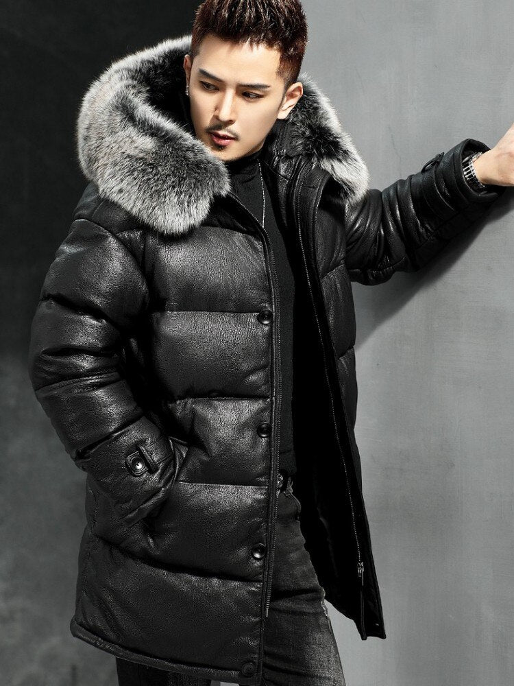 Bubble Genuine Leather Duck Down Real Fur Hooded Coat