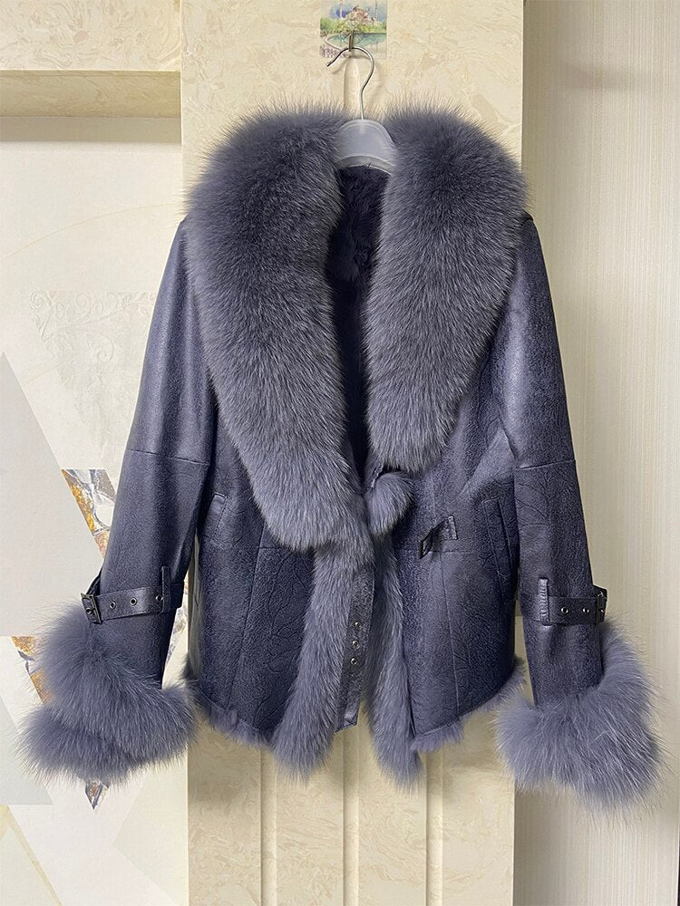 Real Rabbit Fur Liner Real Fox Fur Collar & Cuffs Coats