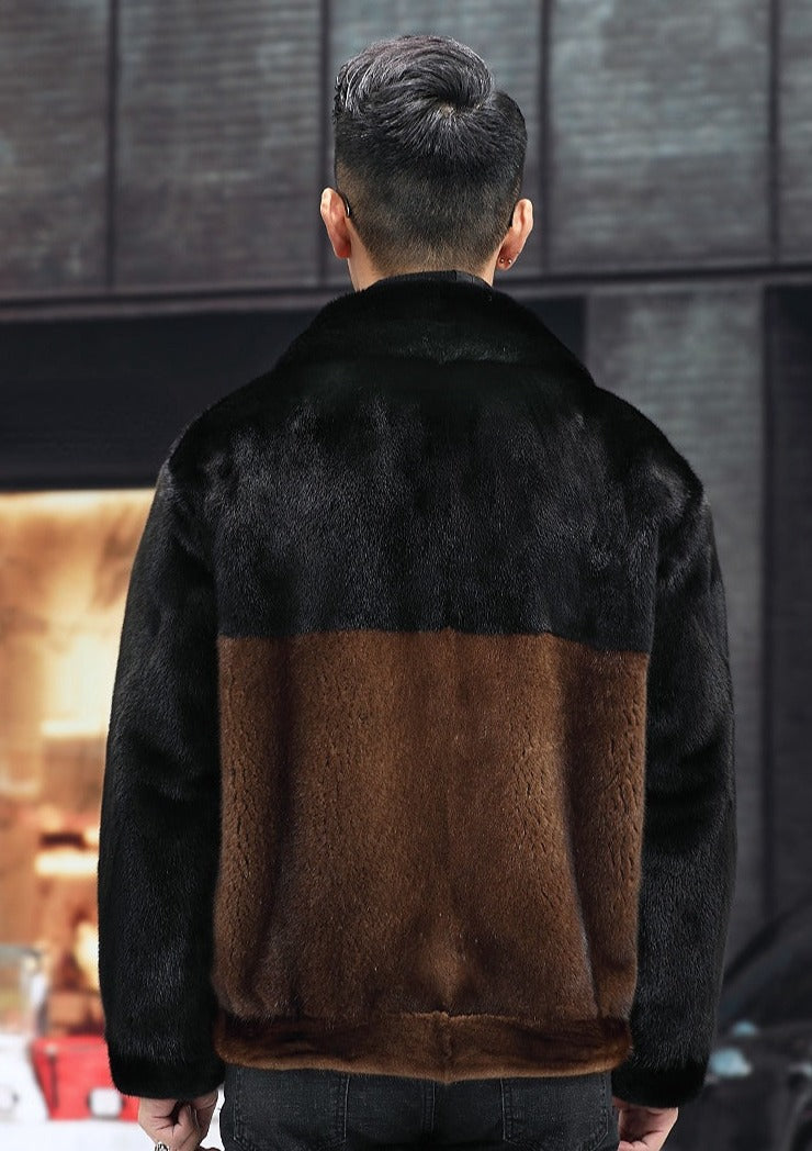 Two Tone Real Mink Fur Coat Short