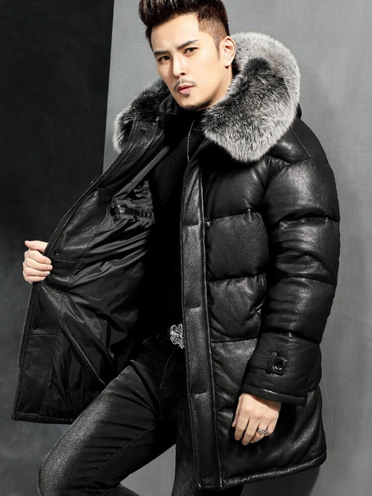 Bubble Genuine Leather Duck Down Real Fur Hooded Coat