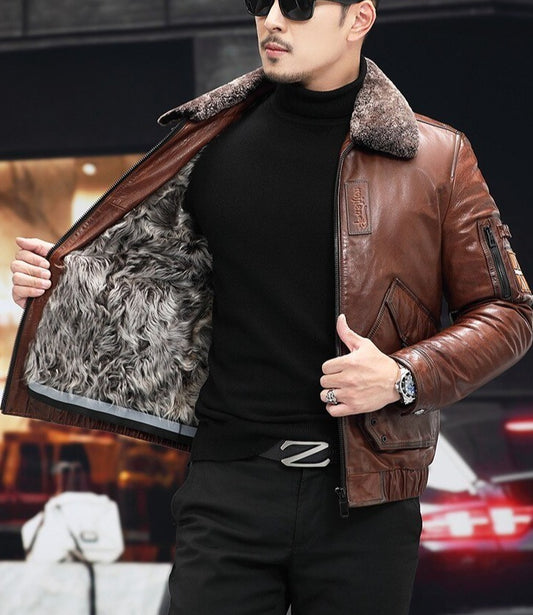 Genuine Leather Coats Long Shearling Long Fur Lining