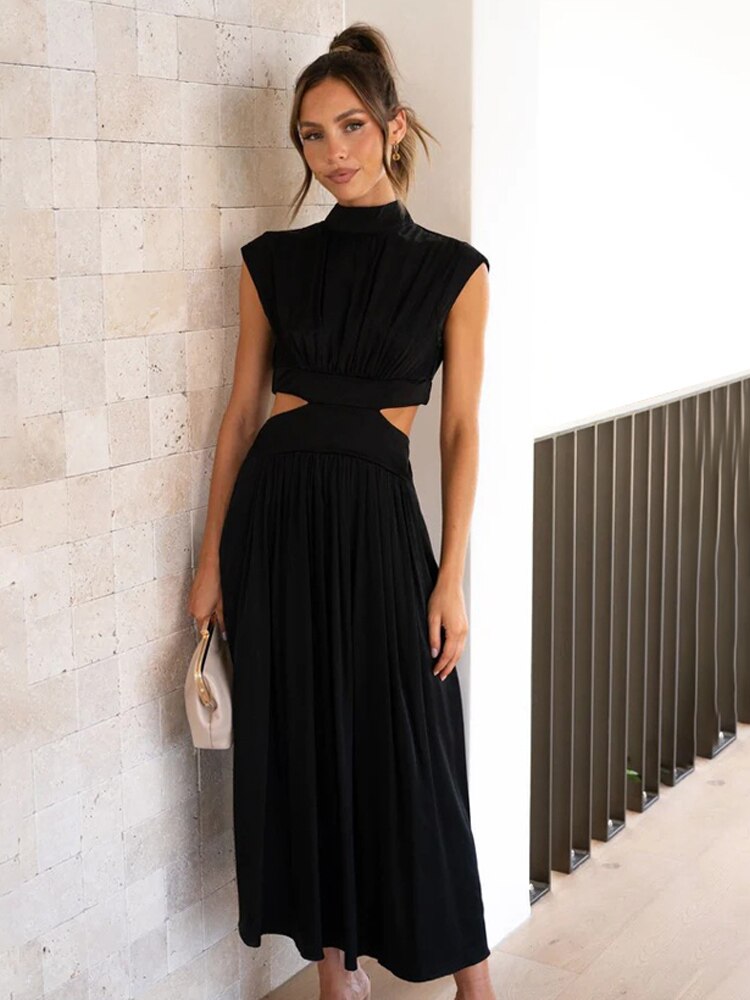 Sleeveless High Waist Hollow Out Dresses