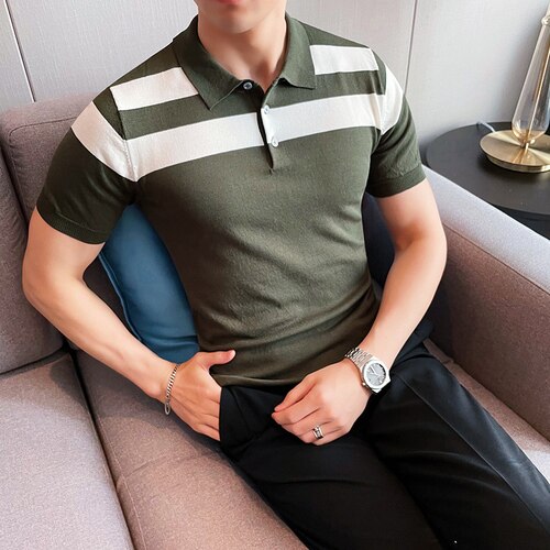 Stripe Shoulder Short Sleeve Shirts