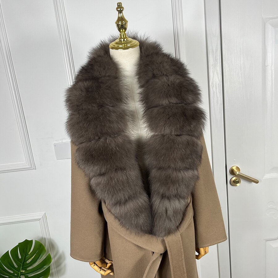 Long Cashmere Real Fur Collar & Cuffs