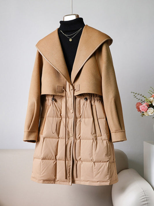 Wool Cashmere Goose Down Long Puffer Coats