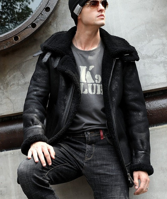 Genuine Leather Real Fur Lining Hooded Coat