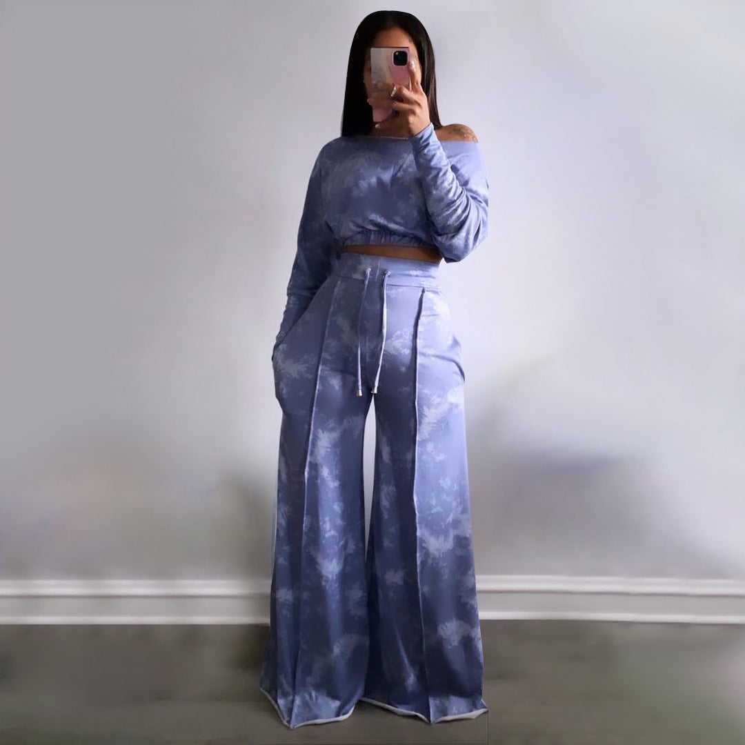 Tie Dye Off Shoulder Crop & Wide Pants Sets