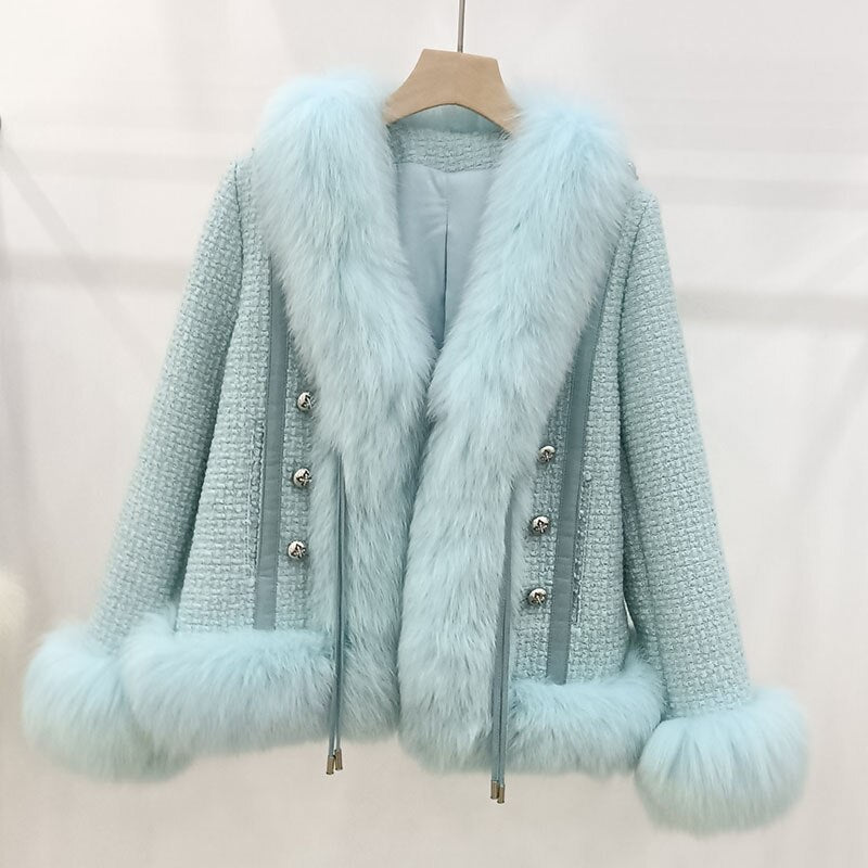 Wool Blend Real Fox Fur Coats