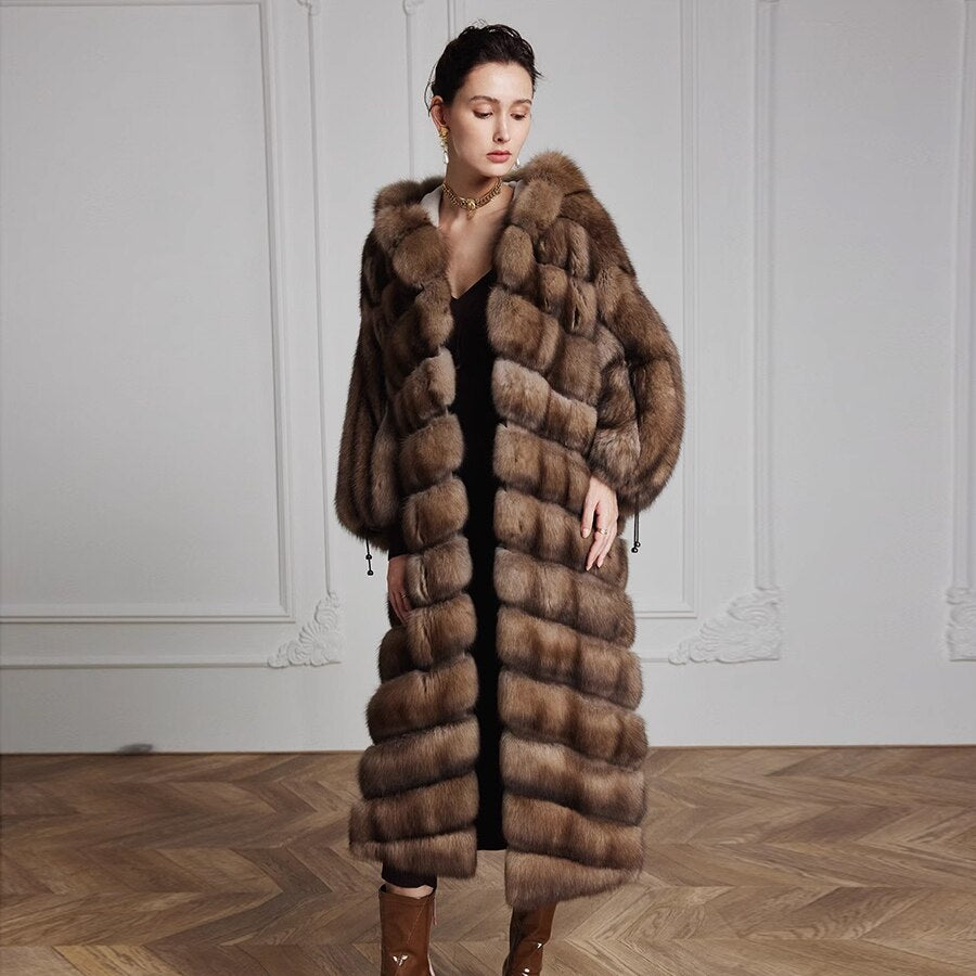 Real Fur X-Long Fur Coat With Hood