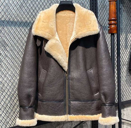 Dark Brown Genuine Leather Shearling Coats