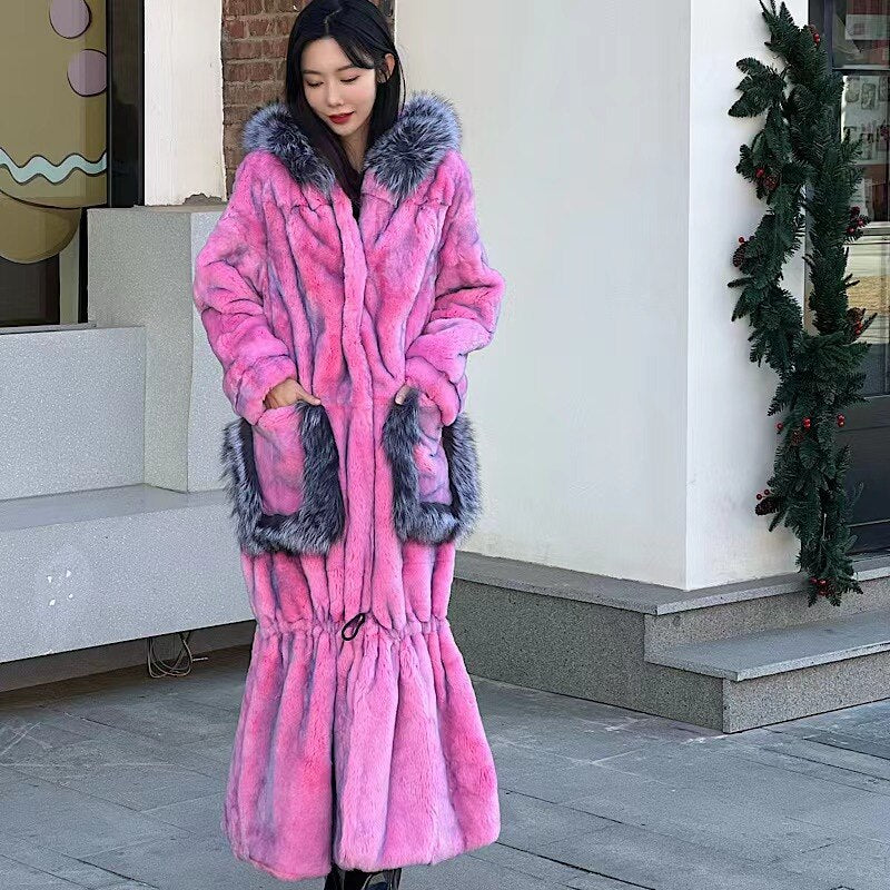 Real Fur X-Long Coats Real Fur Hood