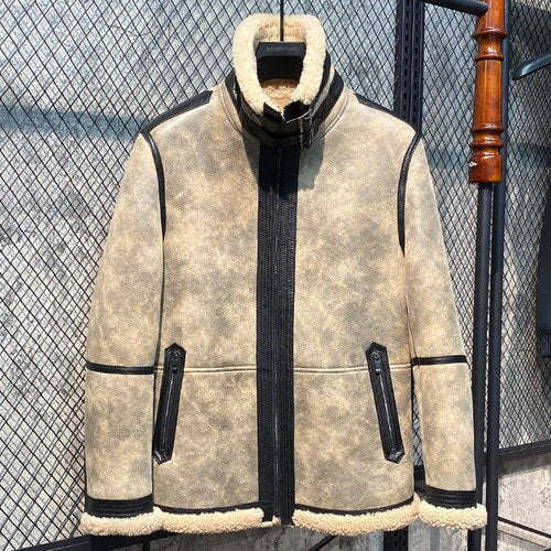 Genuine Leather Coats Grey Real Shearling Fur Lining