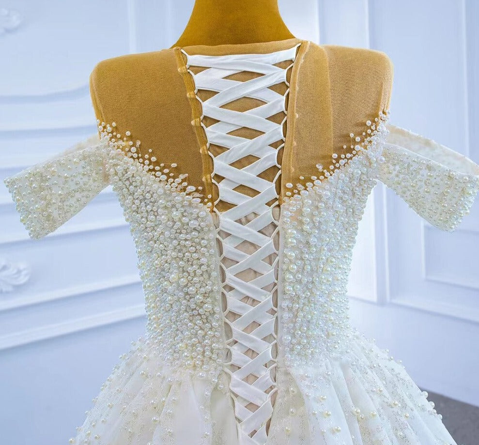 Luxury  Beaded Pearls Lace Up Mermaid Wedding Dress