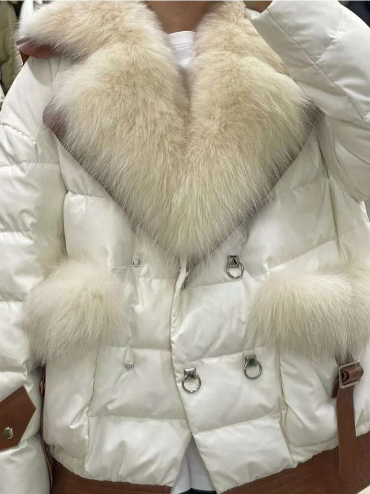 White Goose Down Real Fur Collar Puffer Coats