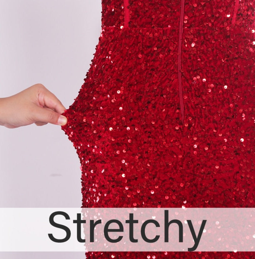 Red Sequin Bow Sleeveless Slit Floor-Length Dress