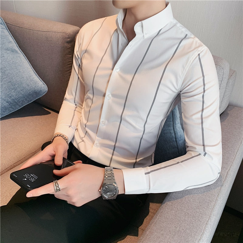 Pin Striped Slim Fit Long Sleeve Button Ups
