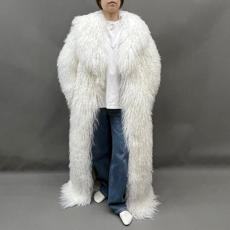 Real Mongolian Wool Fur Floor Length Coats