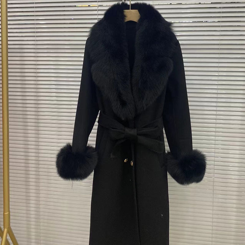 Cashmere Long Wool Coats Real Fur Collar & Cuffs (Multi- Colors)