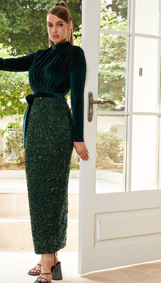 Velvet Sequin Ankle-length Dress