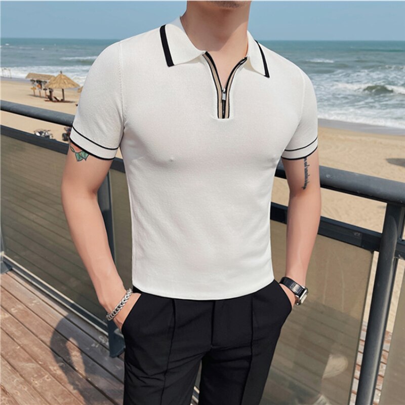 Half Zipper Collar Short Sleeve Shirts