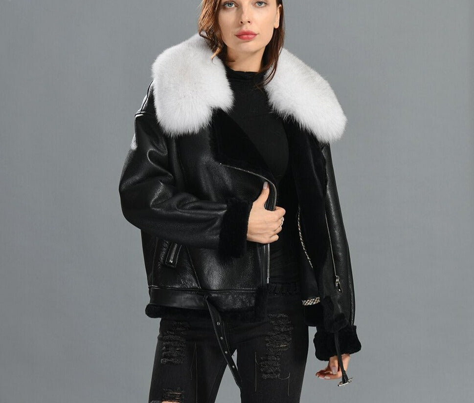 Genuine Leather Moto Jackets Shearling Liner