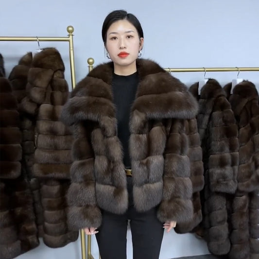 Real Fur Large Turn-Down Collar Short Coats
