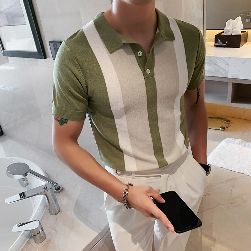 Knit Contrast Stripe Short Sleeve POLO Shirts