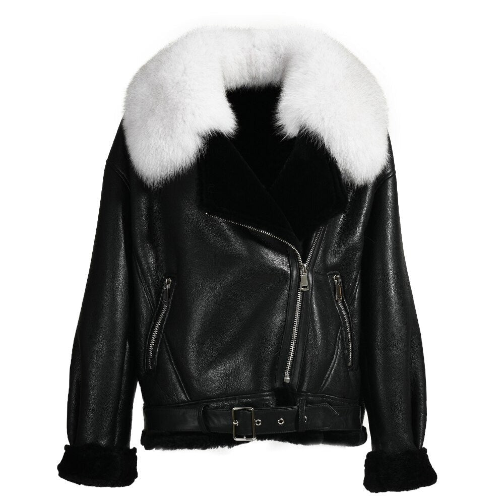 Genuine Leather Moto Jackets Shearling Liner