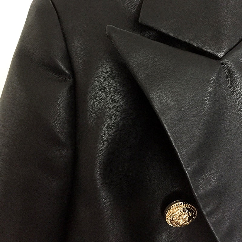 Genuine Leather Double Breasted Blazer Jacket
