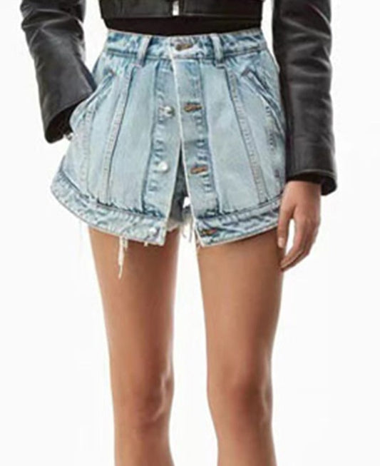 High Waist Open Button Skirt Denim Shorts